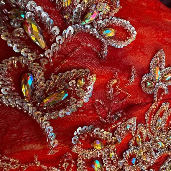 Mac Duggal Red and Gold Strapless Prom Dress - Picture 10 of 16